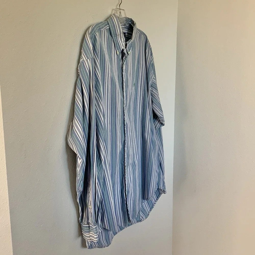 Polo Ralph Lauren Men's Blue Green Striped Long Sleeve Button Up Shirt Pony XL